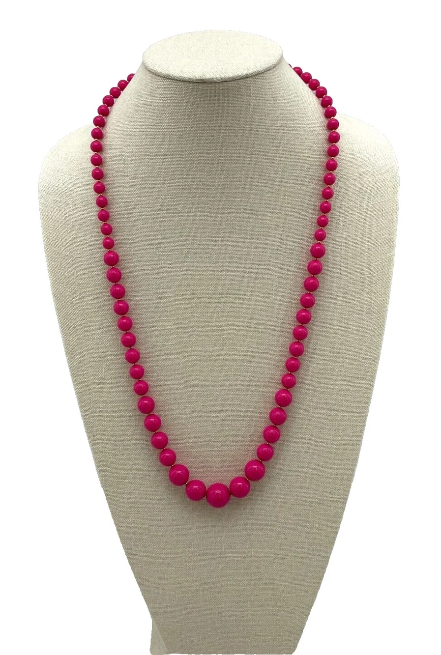 Vintage Hot Pink Beaded Necklace w/ Gold Tone Ball Spacers Fashion Jewelry 30
